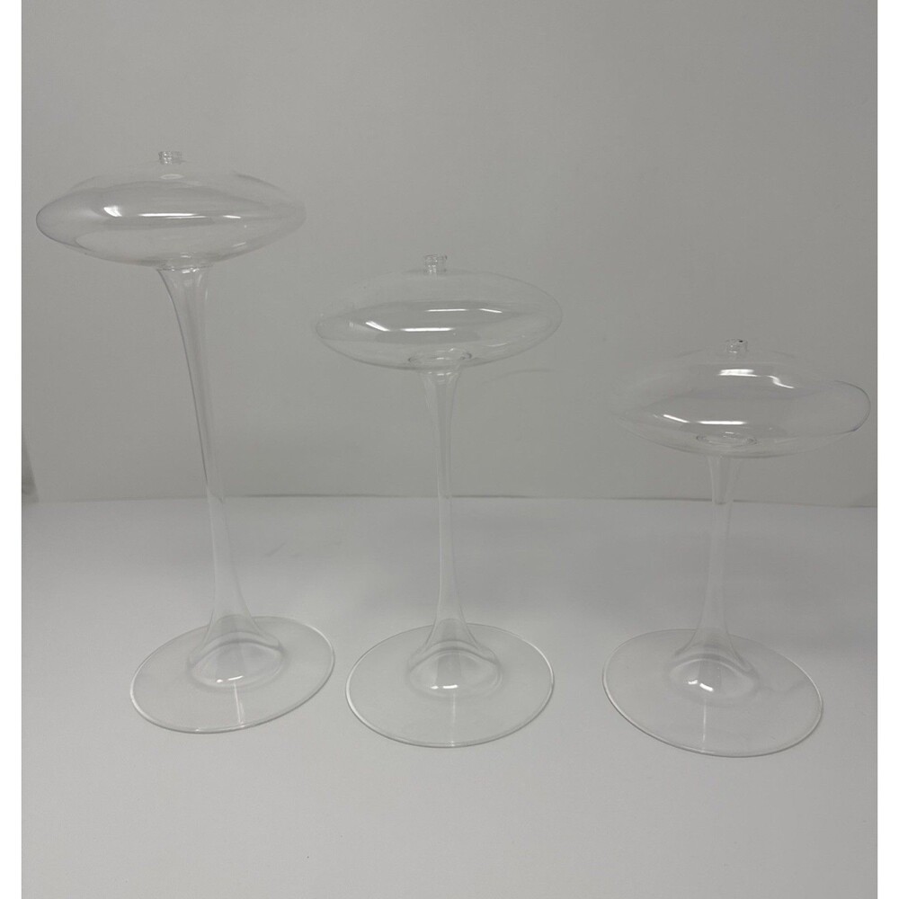 Vintage Firelight Hand Crafted Glass Omni Stem Oil Candle Holder Set Rare Trio 3